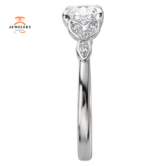 14KT WHITE GOLD 1/4 CTW DIAMOND BEZEL LEAF SETTING FOR 1 CT ROUND - Image 2