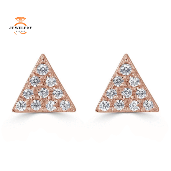 EMILIQUE 14KT GOLD 0.10 CTW DIAMOND TRIANGLE STUD EARRINGS - Image 3