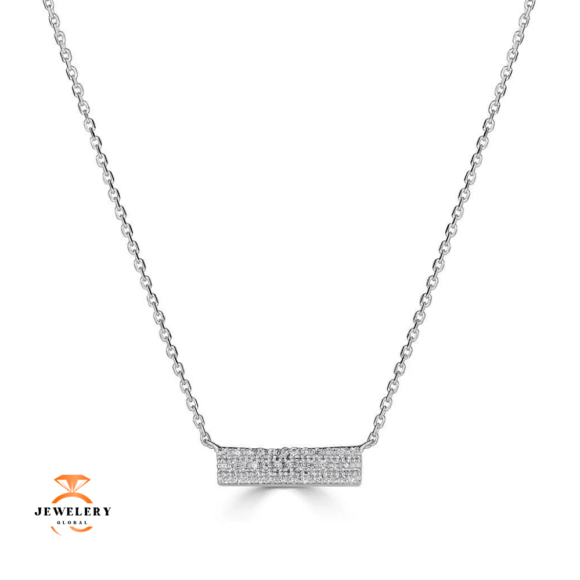 Emilique 14KT Gold 1/10 CTW Diamond Rectangle Bar Necklace - Image 2