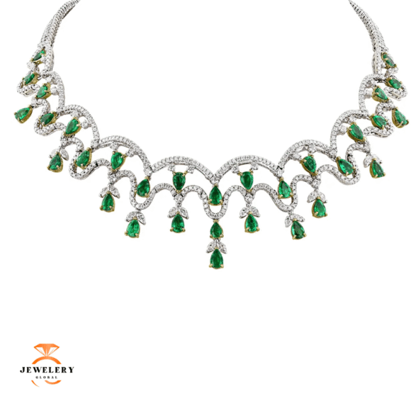 JULEVE 12.13 CTW EMERALD & 12.55 CTW DIAMOND NECKLACE - Image 2