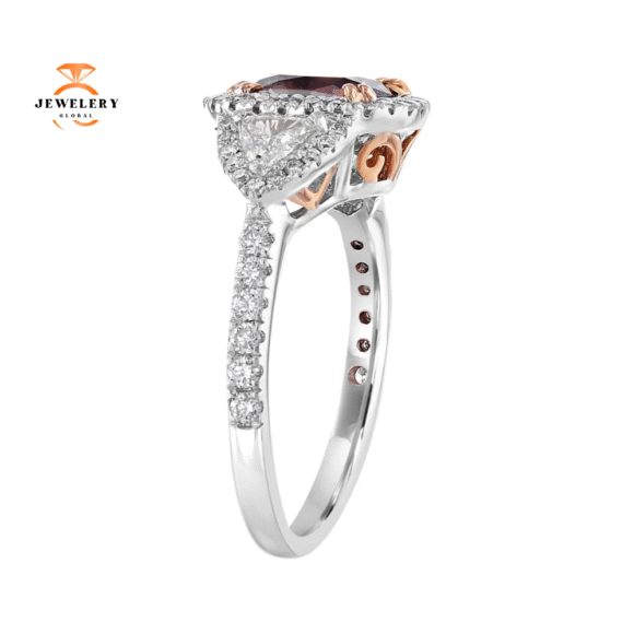 JULEVE 2.05 CT SAPPHIRE & .85 CTW DIAMOND 3 STONE HALO RING - Image 2