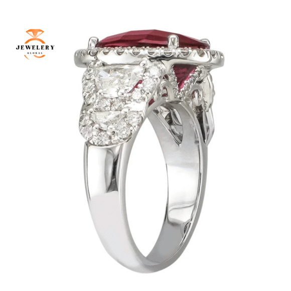 Juleve 5.71 CT Rubellite & 1.70 CTW Diamond Halo Ring - Image 3