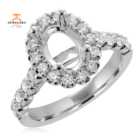 14KT White Gold 3/4 CTW Diamond Oval Halo Setting for 1.25 CT Oval - Image 2