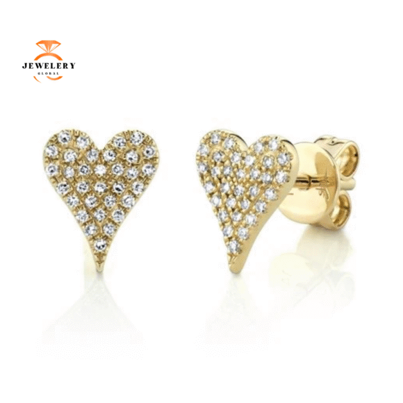 14KT YELLOW GOLD 0.14 CTW DIAMOND PAVE HEART STUD EARRINGS