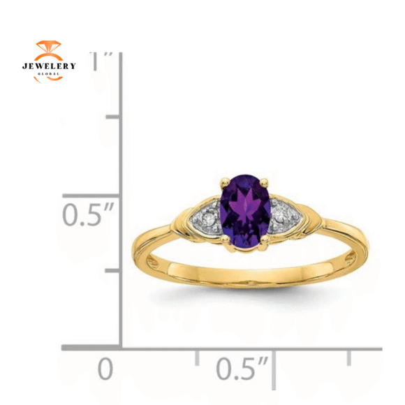 14KT YELLOW GOLD OVAL AMETHYST AND DIAMOND RING - Image 2