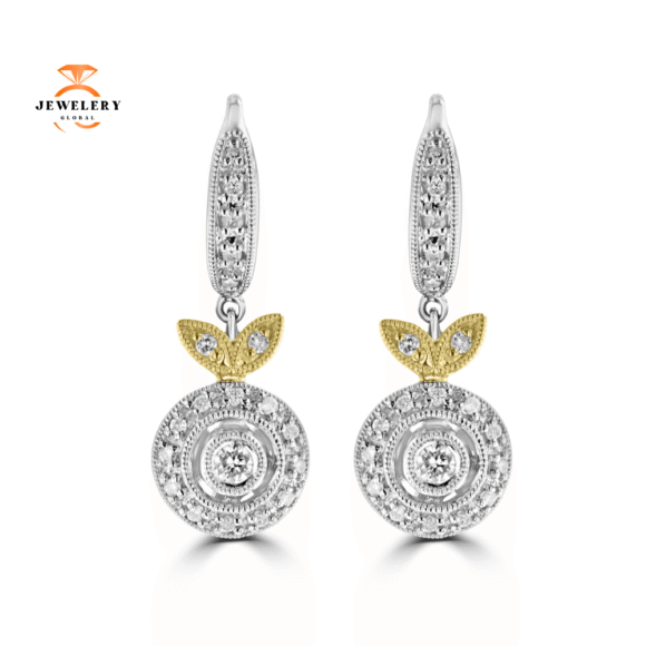 18K WHITE AND ROSE GOLD 0.23 CTW DIAMOND HALO DROP EARRINGS
