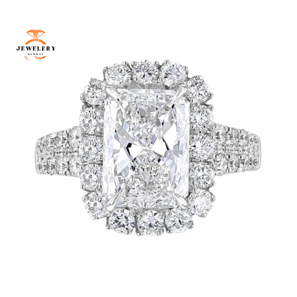 18KT White Gold 4.46 CTW Diamond Emerald Halo Ring