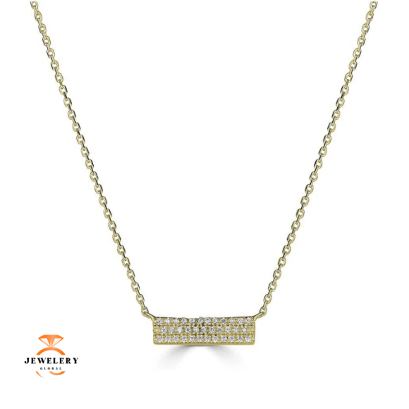 Emilique 14KT Gold 1/10 CTW Diamond Rectangle Bar Necklace - Image 3
