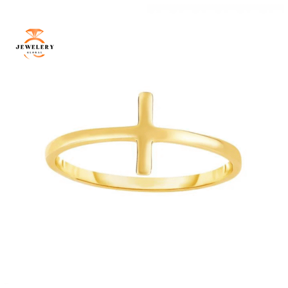EMILIQUE 14KT YELLOW GOLD SIDEWAYS CROSS RING