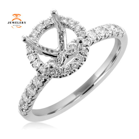 14KT White Gold 1/2 CTW Diamond Halo Setting for 1-1.25 CT Round