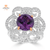 JULEVE 18KT WHITE GOLD 5.26 CT PINK GARNET & 1.22 CTW DIAMOND HALO RING