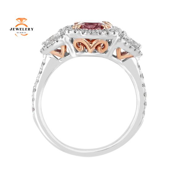 JULEVE 2.05 CT SAPPHIRE & .85 CTW DIAMOND 3 STONE HALO RING - Image 3