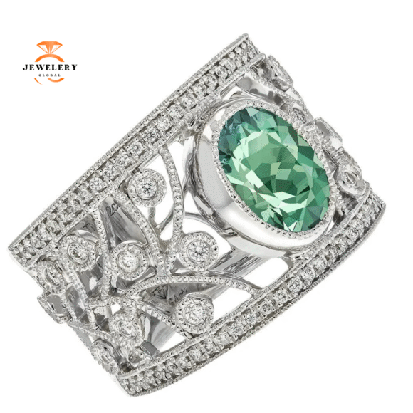 JULEVE TOURMALINE & DIAMOND FILIGREE RING - Image 3