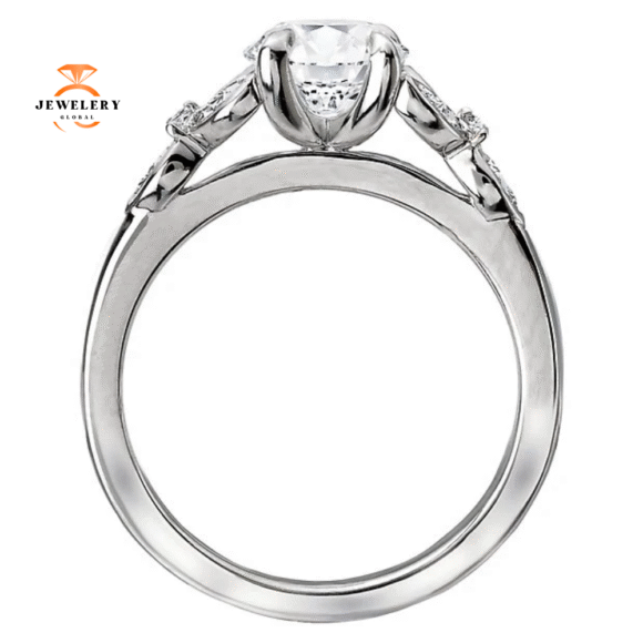 14KT WHITE GOLD 1/4 CTW DIAMOND BEZEL LEAF SETTING FOR 1 CT ROUND - Image 3