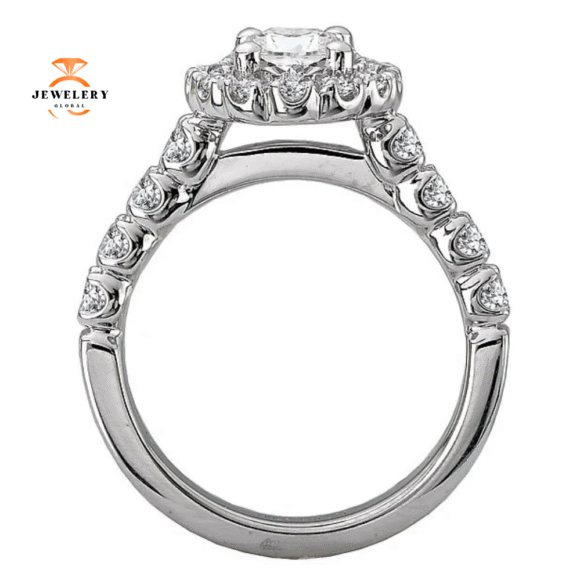 14KT White Gold 3/4 CTW Diamond Oval Halo Setting for 1.25 CT Oval - Image 3