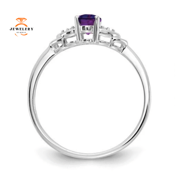 14KT WHITE GOLD OVAL AMETHYST AND DIAMOND RING - Image 3