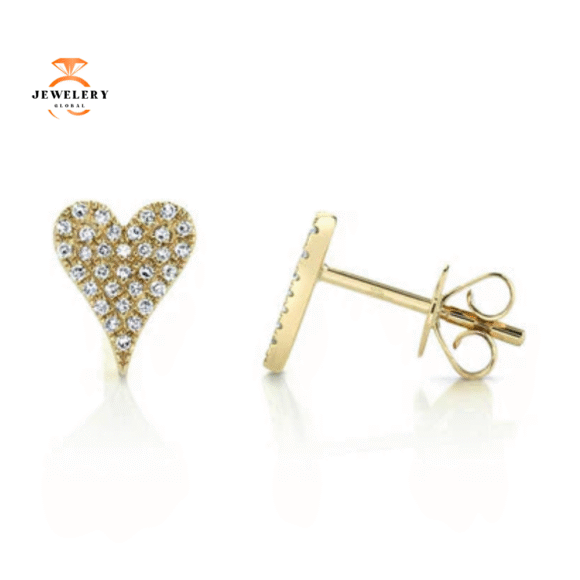 14KT YELLOW GOLD 0.14 CTW DIAMOND PAVE HEART STUD EARRINGS - Image 2
