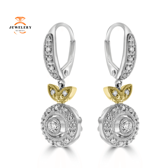 18K WHITE AND ROSE GOLD 0.23 CTW DIAMOND HALO DROP EARRINGS - Image 2
