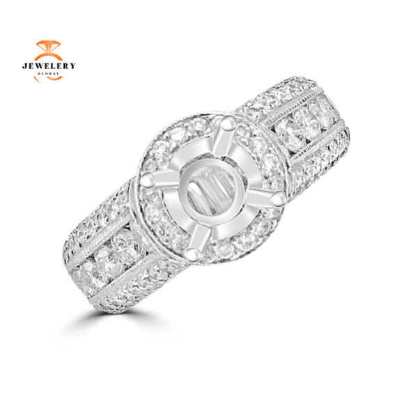 18KT White Gold 2.13 CTW Diamond Halo Setting for 1 CT Round