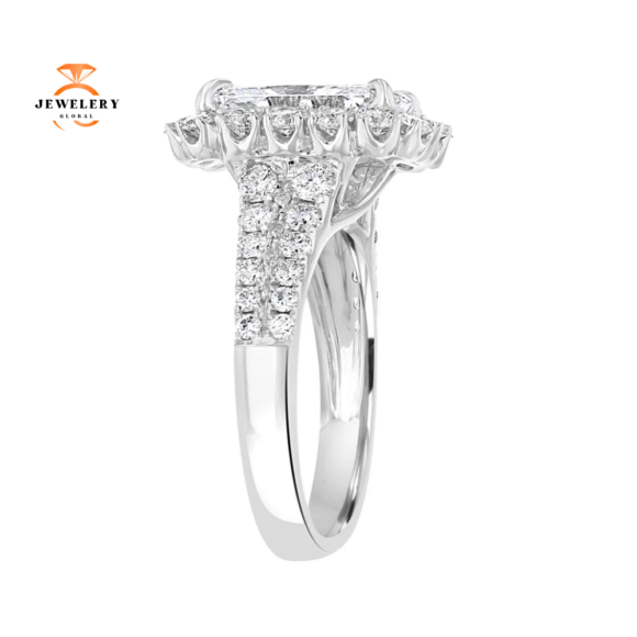 18KT White Gold 4.46 CTW Diamond Emerald Halo Ring - Image 2