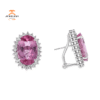 JULEVE 12.36 CTW PINK TOURMALINE & 1.44 CTW DIAMOND HALO EARRINGS