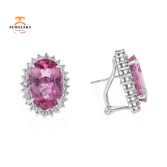 JULEVE 12.36 CTW PINK TOURMALINE & 1.44 CTW DIAMOND HALO EARRINGS