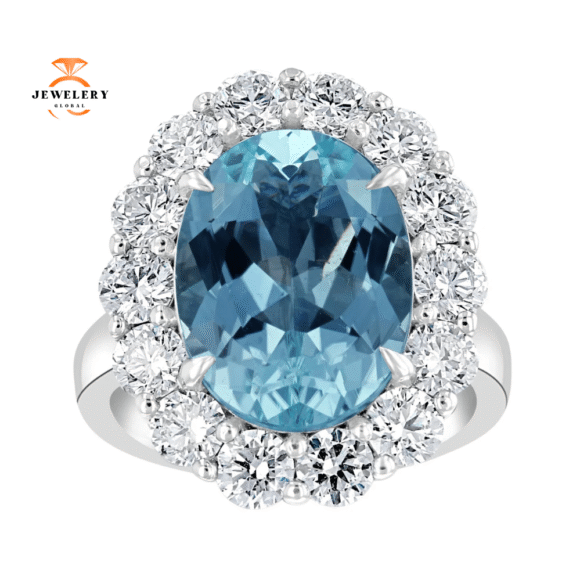 Juleve 5.92 CT Paraiba Tourmaline & 2.46 CTW Diamond Halo Ring