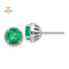 14KT WHITE GOLD 2.20 CTW EMERALD & .14 CTW DIAMOND HALO EARRINGS