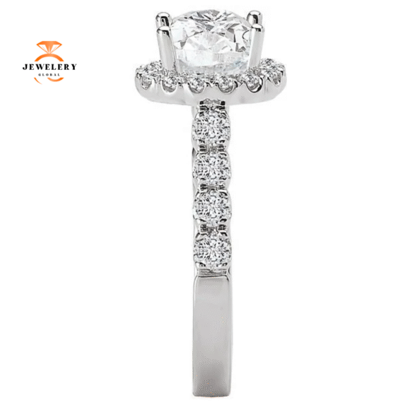 14KT White Gold 3/4 CTW Diamond Oval Halo Setting for 1.25 CT Oval - Image 4