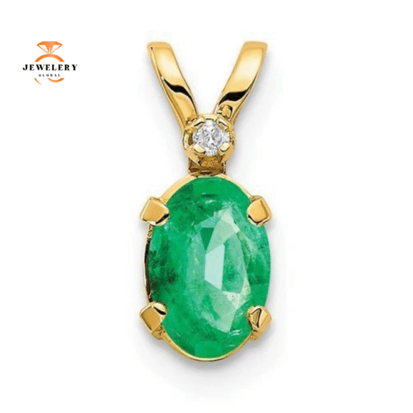 14KT YELLOW GOLD 1/2 CT OVAL EMERALD & DIAMOND PENDANT