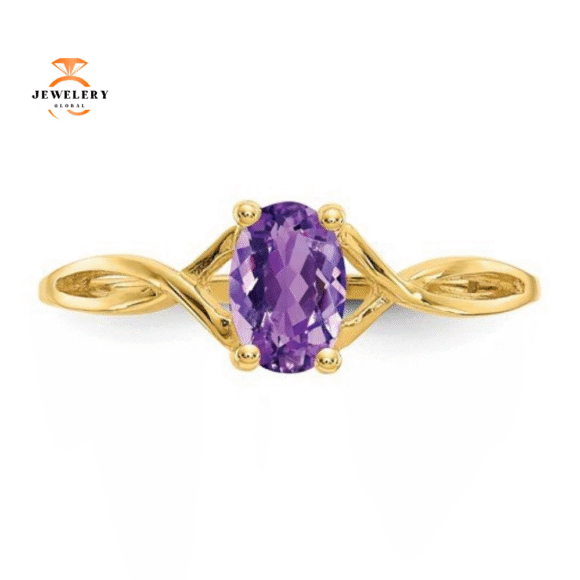 14KT YELLOW GOLD OVAL AMETHYST BIRTHSTONE RING