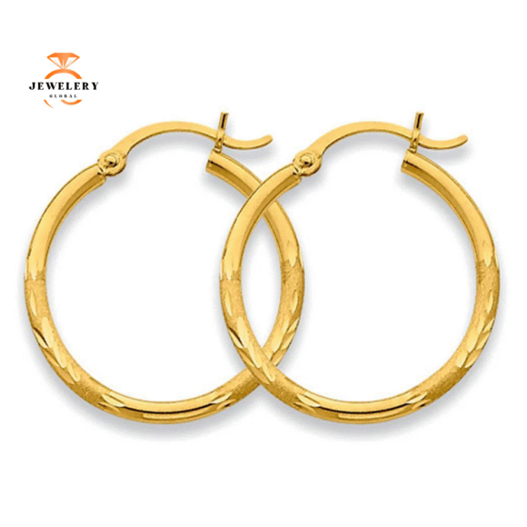 14KT YELLOW GOLD SATIN HOOP EARRINGS