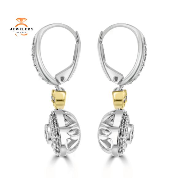 18K WHITE AND ROSE GOLD 0.23 CTW DIAMOND HALO DROP EARRINGS - Image 3