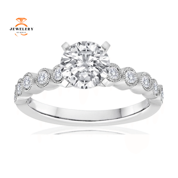 14KT WHITE GOLD 1/4 CTW DIAMOND BEZEL SET MILGRAIN SETTING FOR 1 CARAT ROUND