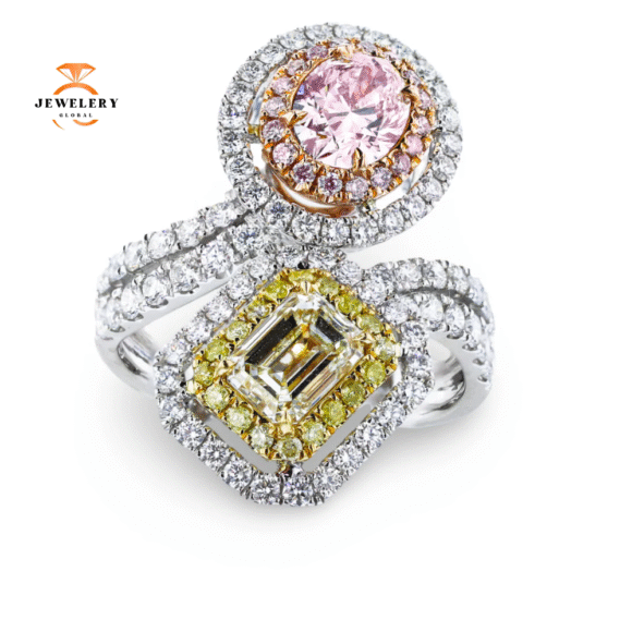 JULEVE 18KT WHITE GOLD 3.33CTW DIAMOND HALO BYPASS RING