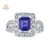 JULEVE 2.11 CT SAPPHIRE & 1.80 CTW DIAMOND EMERALD HALO RING