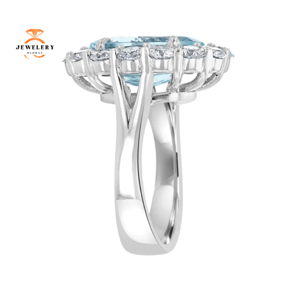 Juleve 5.92 CT Paraiba Tourmaline & 2.46 CTW Diamond Halo Ring - Image 2