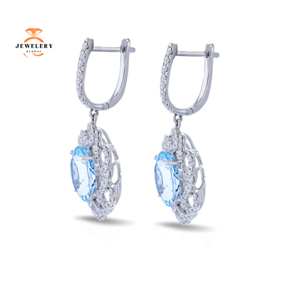 14KT WHITE GOLD 6.78CTW AQUAMARINE & 1.23CTW DIAMOND DROP EARRINGS - Image 2