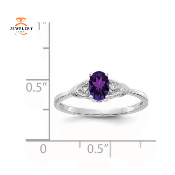 14KT WHITE GOLD OVAL AMETHYST AND DIAMOND RING - Image 4