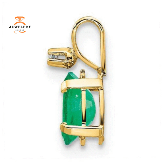 14KT YELLOW GOLD 1/2 CT OVAL EMERALD & DIAMOND PENDANT - Image 2