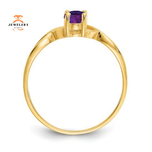 14KT YELLOW GOLD OVAL AMETHYST BIRTHSTONE RING - Image 2