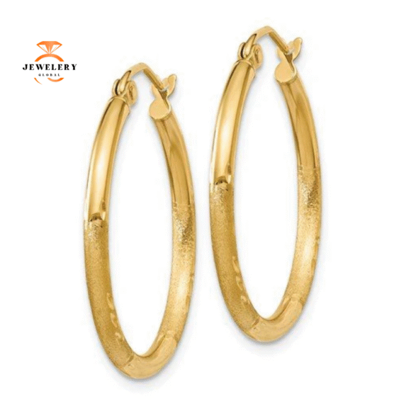 14KT YELLOW GOLD SATIN HOOP EARRINGS - Image 3