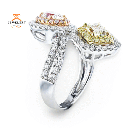 JULEVE 18KT WHITE GOLD 3.33CTW DIAMOND HALO BYPASS RING - Image 2