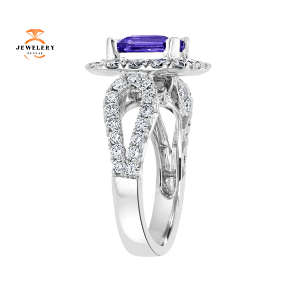 JULEVE 2.11 CT SAPPHIRE & 1.80 CTW DIAMOND EMERALD HALO RING - Image 2