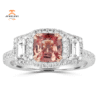 JULEVE TWO-TONE 1.19 CT SAPPHIRE & 1.03 CTW DIAMOND 3 STONE HALO RING