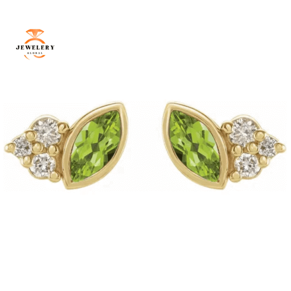 14KT YELLOW GOLD 0.16 CTW PERIDOT & 0.05 CTW DIAMOND EARRINGS - Image 2