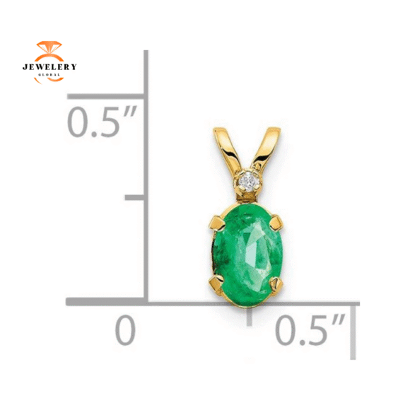 14KT YELLOW GOLD 1/2 CT OVAL EMERALD & DIAMOND PENDANT - Image 3