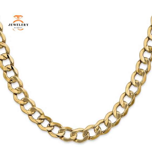 14KT YELLOW GOLD 9MM SEMI SOLID CURB CHAIN NECKLACE - 4 LENGTHS