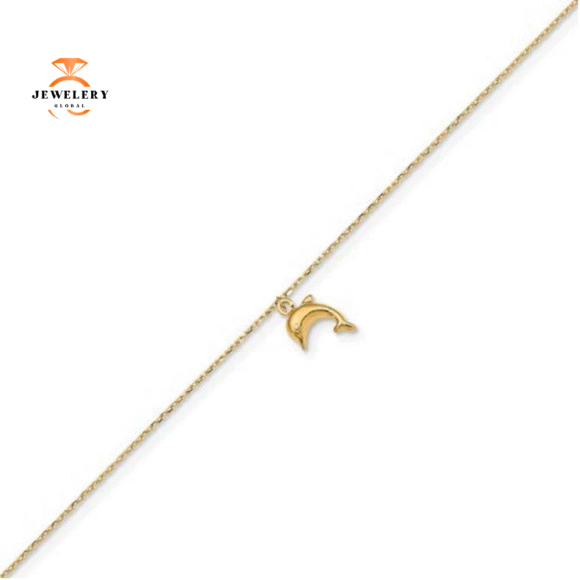 14KT YELLOW GOLD DOLPHIN CHARM ANKLET