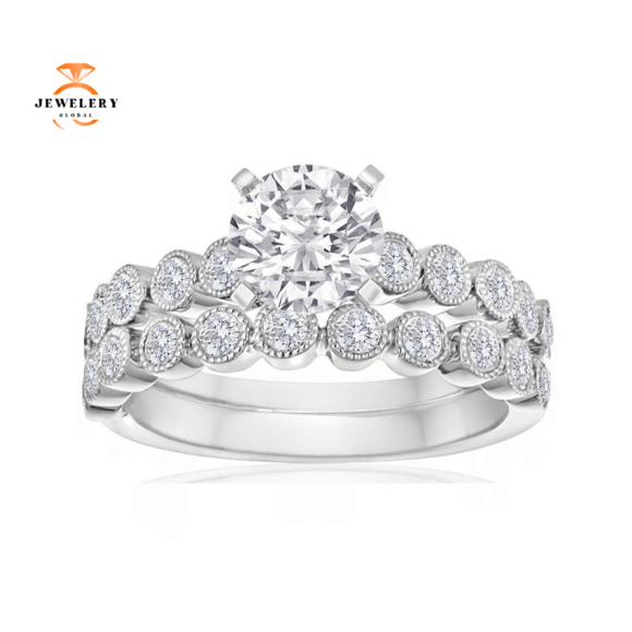 14KT WHITE GOLD 1/4 CTW DIAMOND BEZEL SET MILGRAIN SETTING FOR 1 CARAT ROUND - Image 3
